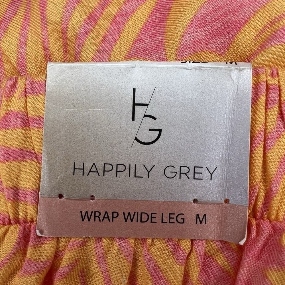Happily Grey Orange & Pink Wrap Style Wide Leg Pants with Waist Tie NWT Med Boho - Picture 5 of 7